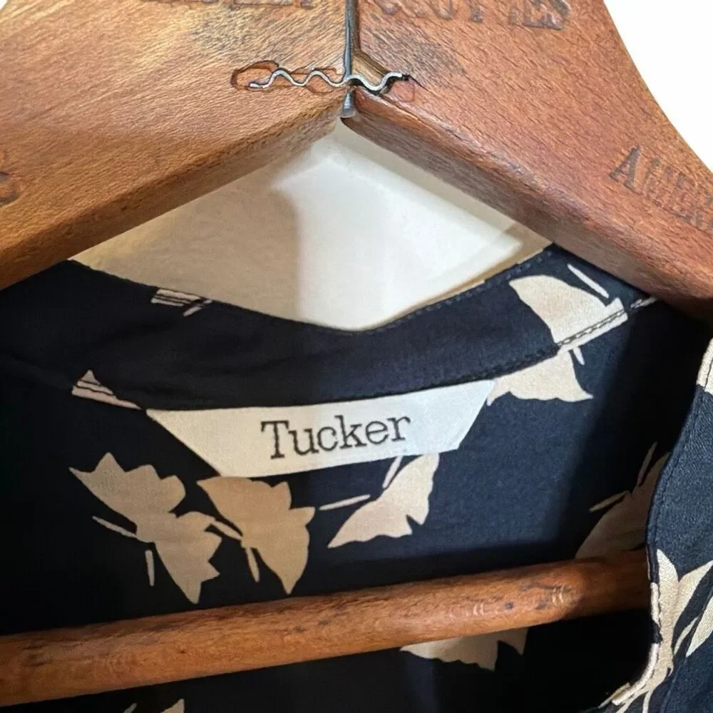 Tucker Butterfly Button Front Silk Blend 3/4 Sleeve Tunic Shirt Dress Navy Small